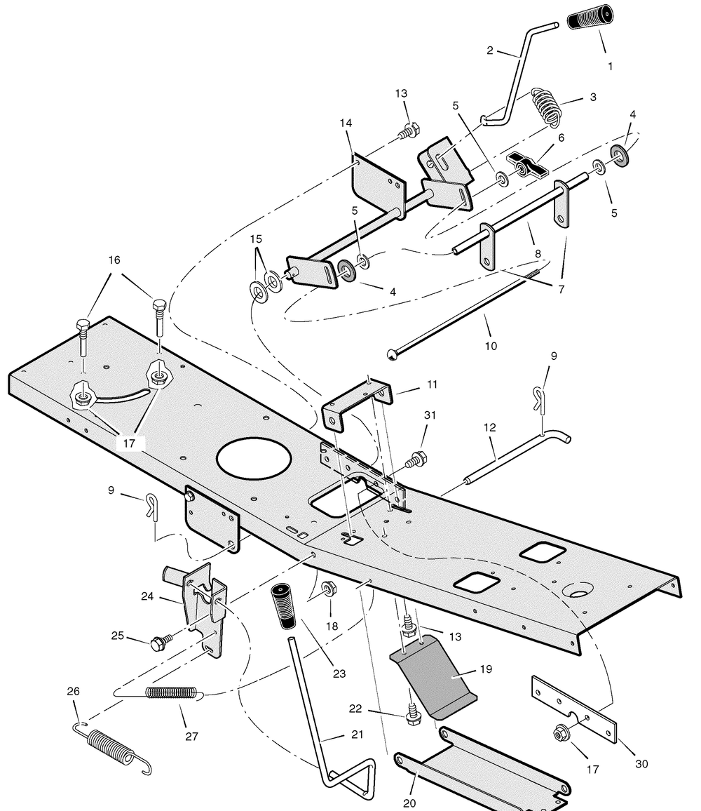 Mower Housing Suspension Diagram and Parts List for 309008X99B 2005 Briggs and Stratton Lawn Tractor